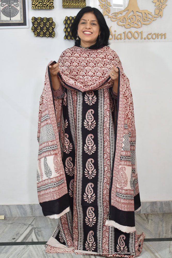 Bagh Hand Block Printed unstitched 3 pc Cotton suit fabric from MP