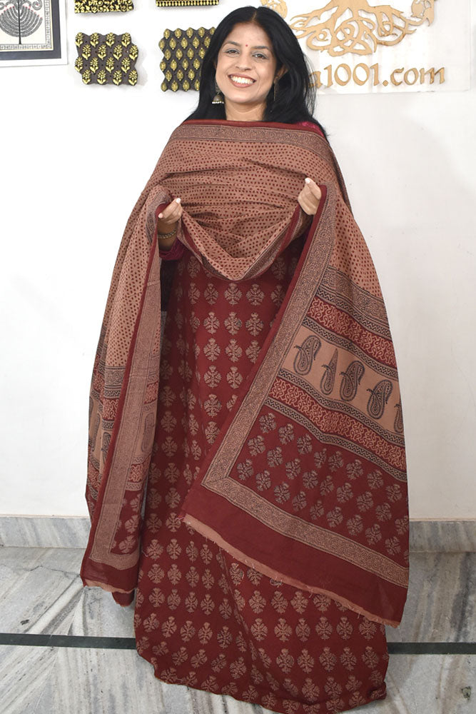 Bagh Hand Block Printed unstitched 3 pc Cotton suit fabric with block print from MP