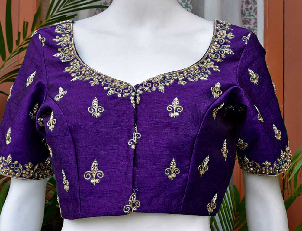 Hand Embroidered Zardozi, Dabka & Sequin work Blouse on Art Silk Fabric - Size 38, 40 , 42 ( has margins for Size Extension))