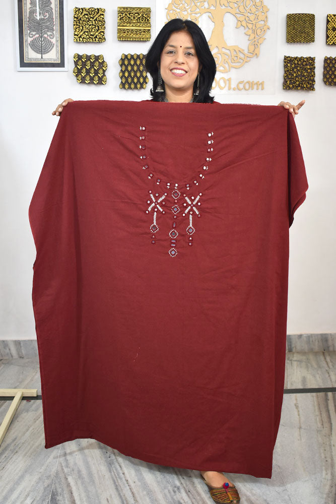 5 mtr cotton fabric with Mirror and Ahir work embroidery on the neck