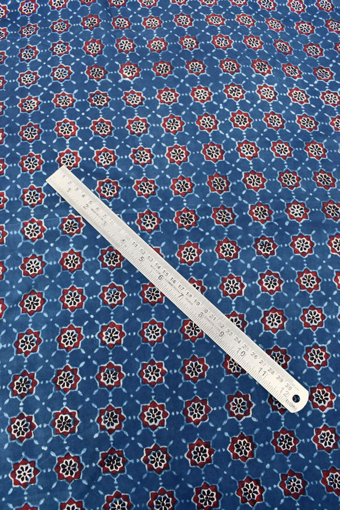 Beautiful Modal Silk Ajrakh Hand Block Print Fabric - 2.5 mtrs cut