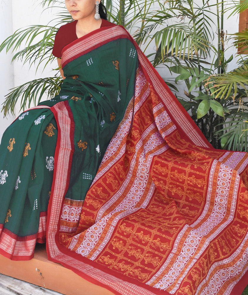 Elegant Handwoven Doll Bomkai cotton Saree