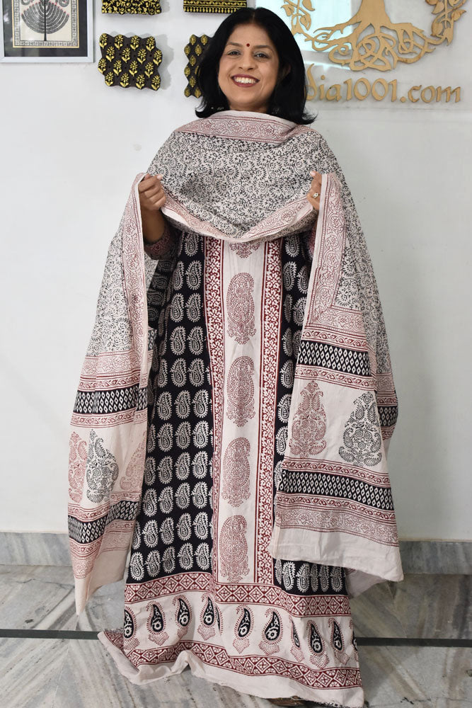 Bagh Hand Block Printed unstitched 3 pc Cotton suit fabric with Placement block print from MP