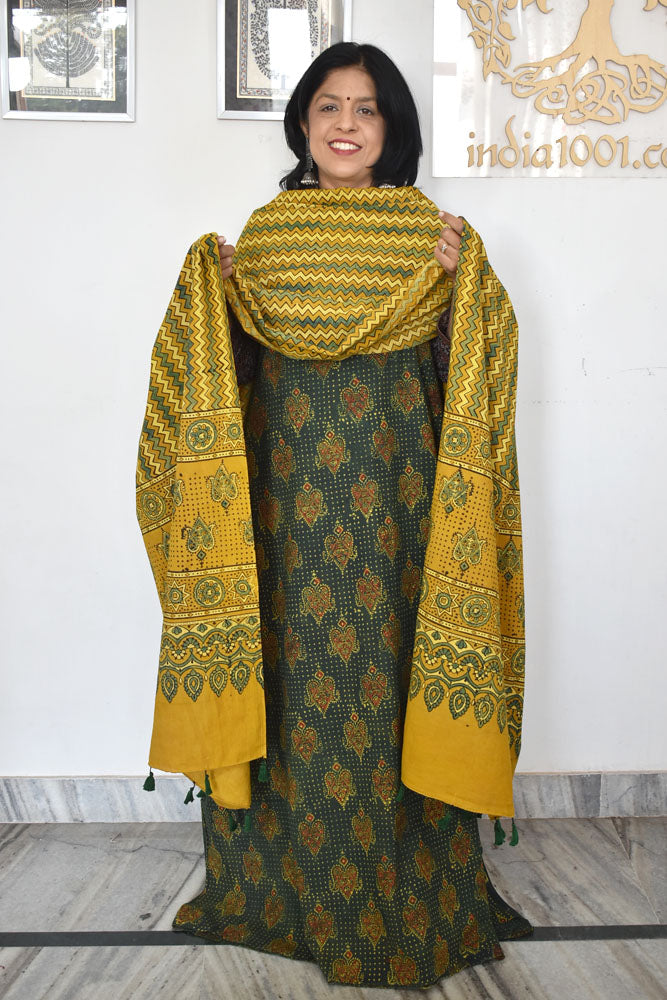 Elegant Hand Block Printed Ajrakh Cotton Unstitched suit fabric