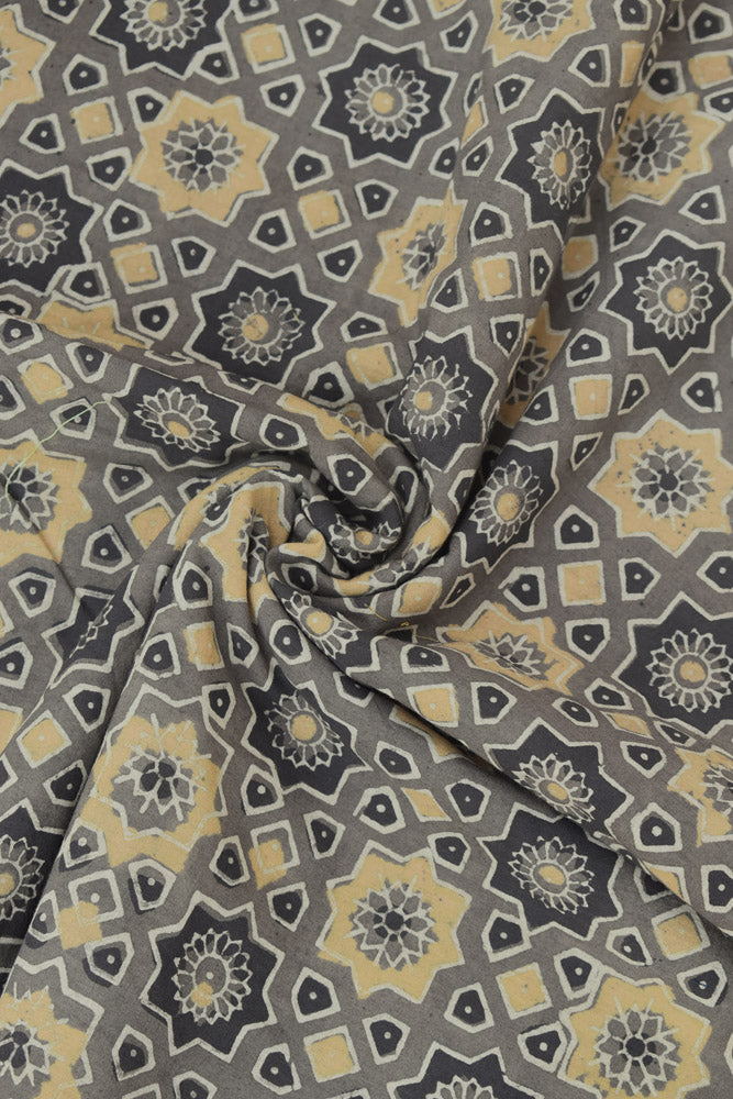 Ajrakh Hand Block Printed Cotton Fabric - 2.5 mtrs