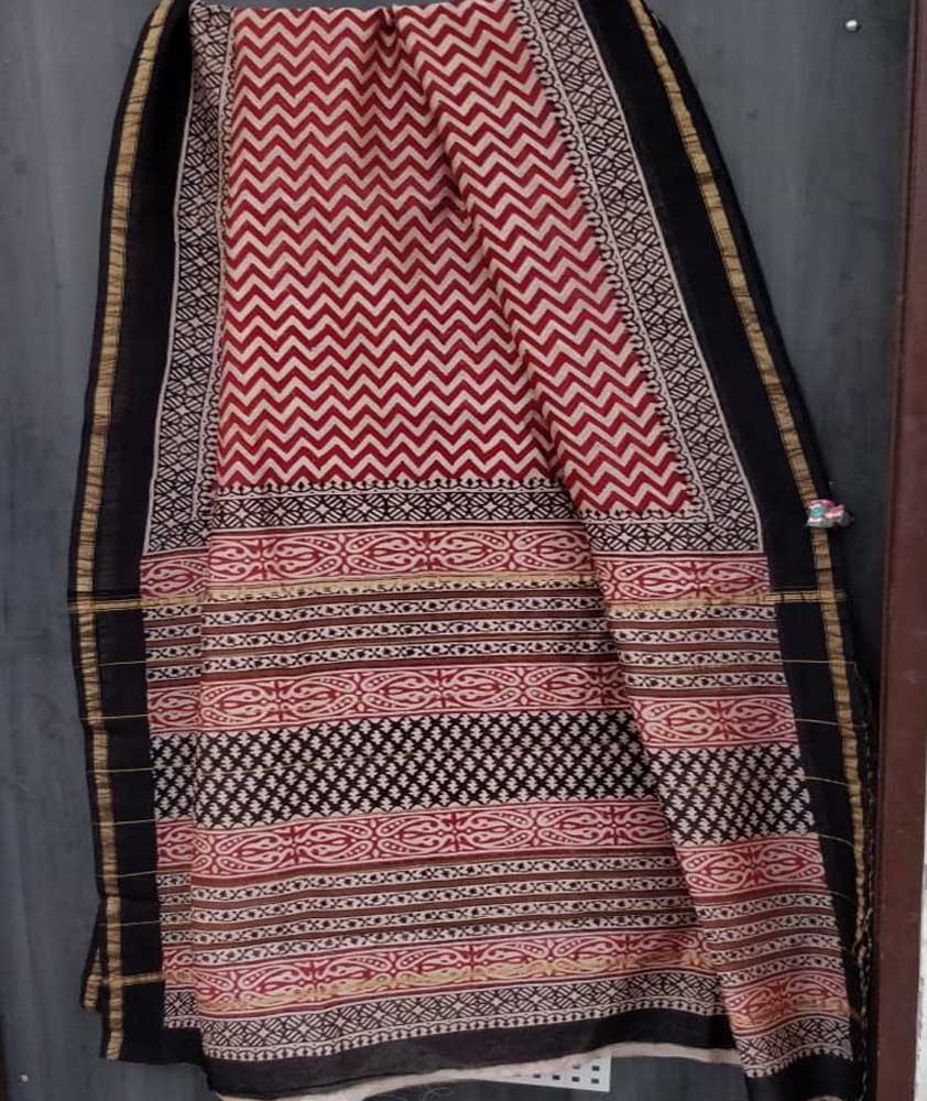 Beautiful Hand Block Printed Chanderi Silk Cotton Saree