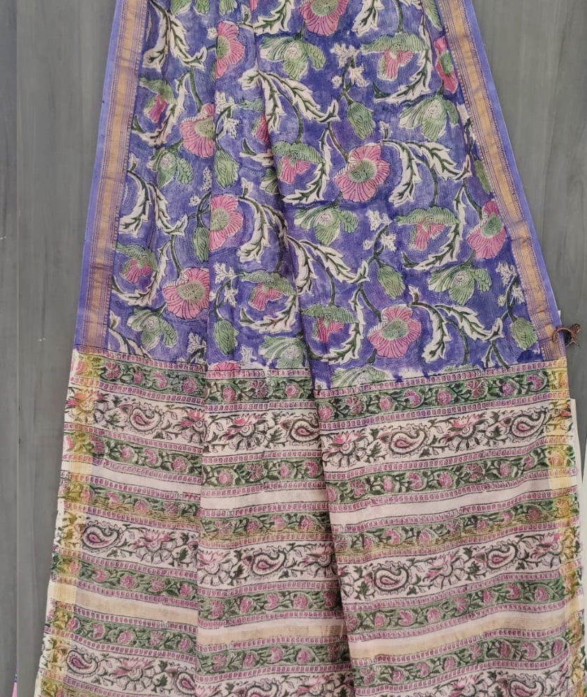 Mithya : Elegant Sanganer Hand Block Printed Maheshwari Saree