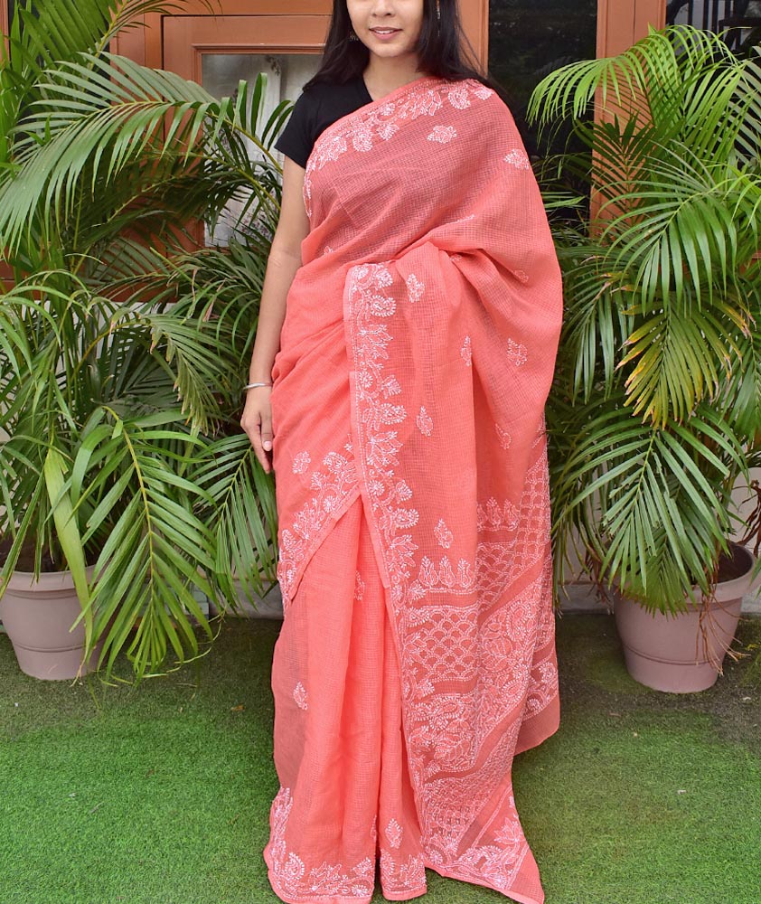 Elegant Kota cotton Saree with Hand Lucknowi Chikankari work ( without BP)