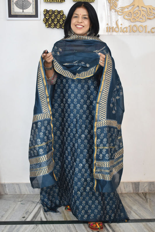 Beautiful Hand Block Printed Chanderi unstitched suit fabric