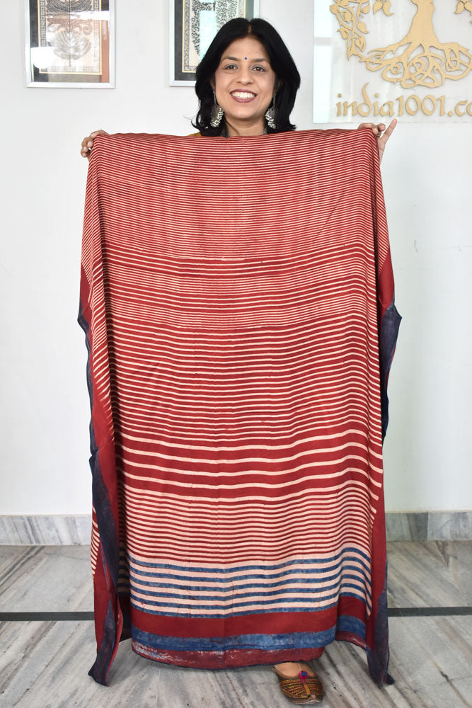 Designer Modal Silk Ajrakh Hand Block Print Kurta Fabric - 2.5 mtrs cut