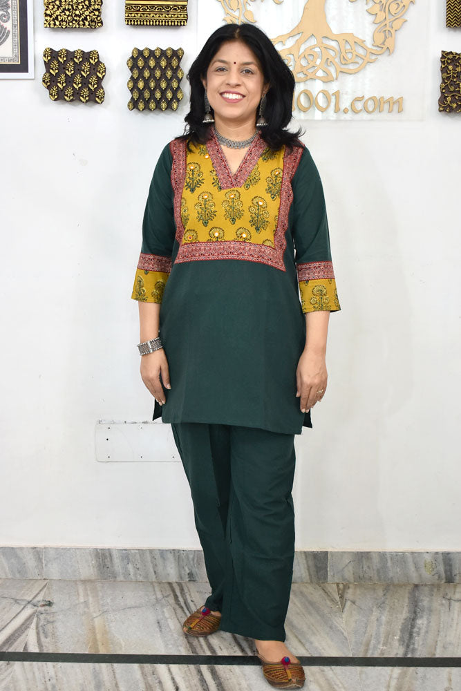 Elegant Pure Cotton Co-ord Set with Ajrakh Patch & Mirror work ( Top & Pant) Size 38 - 46