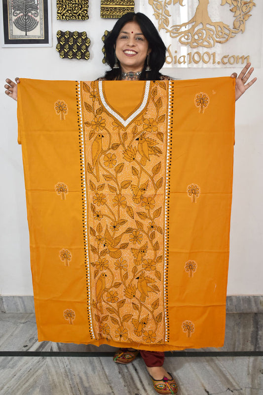 Hand Embroidered Kantha work cotton fabric - (Length 2.8 mtrs )