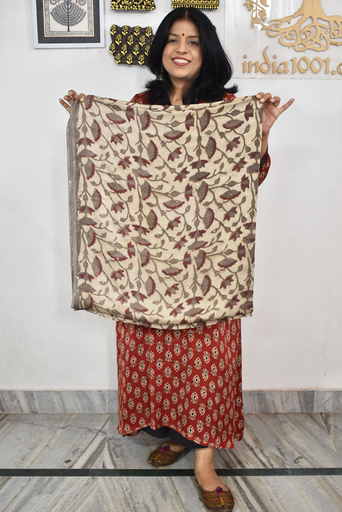 Beautiful Modal Vanaspati Ajrakh Hand Block Print Fabric - 2.5 mtrs cut