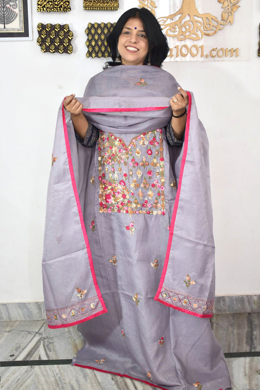 Kota Cotton Silk suit with Hand Embroidery french knot work