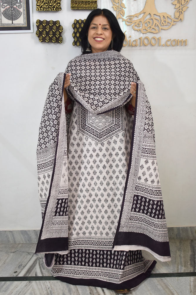 Bagh Hand Block Printed unstitched 3 pc Cotton suit fabric with Placement block print from MP