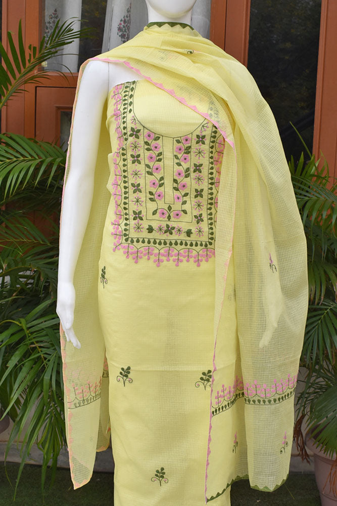 Elegant Kota Unstitched Kurta & Dupatta set with Hand done Phool patti work