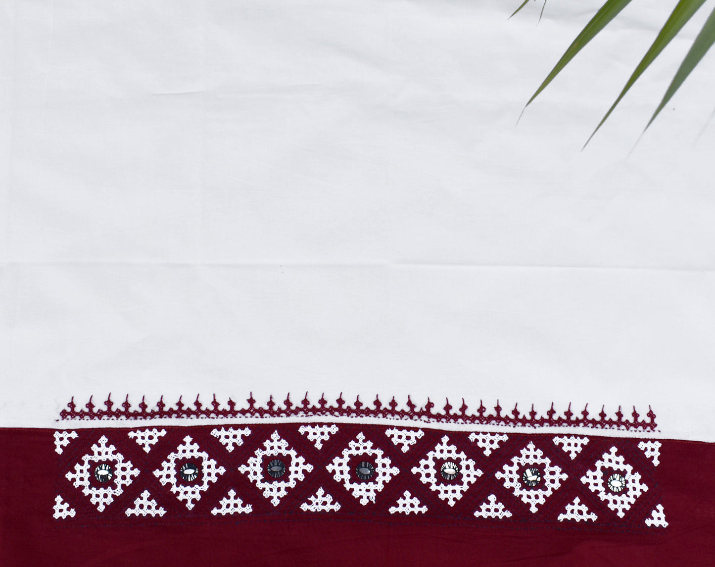 Cotton Blouse fabric with Bengal Hand Embroidery work in Kutch mirror work style