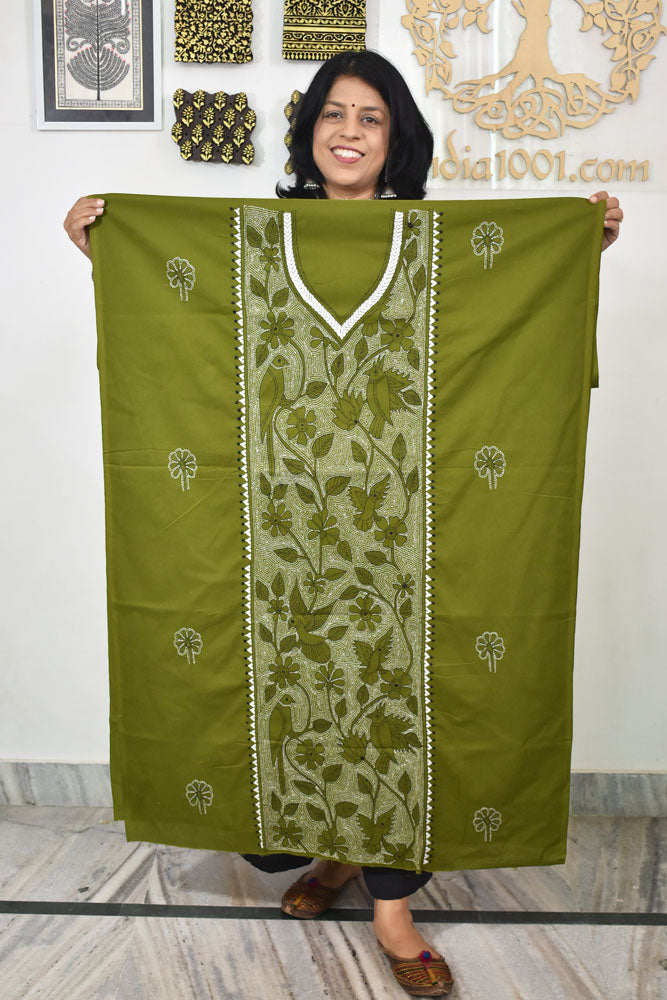 Hand Embroidered Kantha work cotton fabric - (Length 2.8 mtrs )