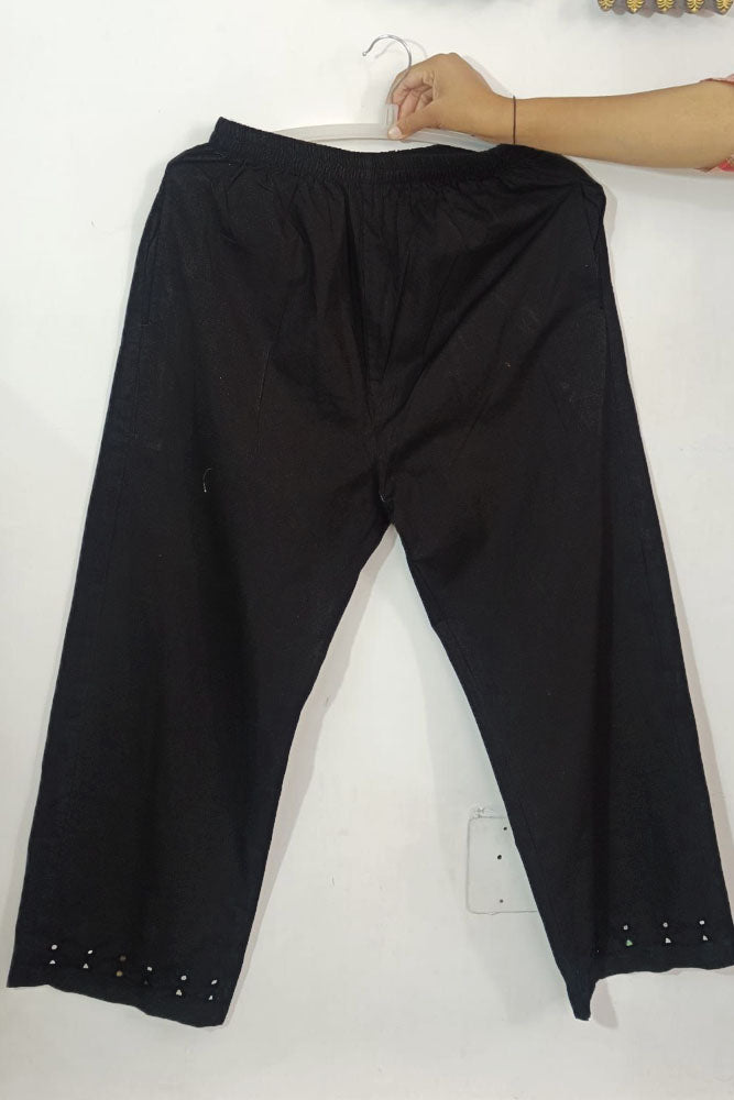 Elegant Cotton Pant With Kutch Mirror Work - Black (Size - 38 - 46)