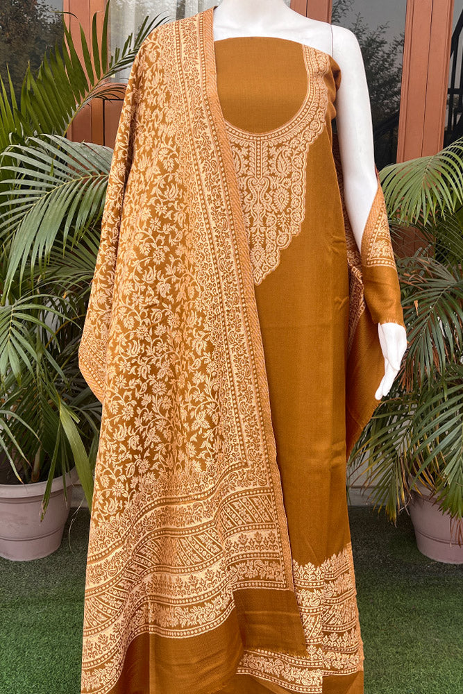 Beautiful Woolen Suit fabric & Stole with Neck yoke and daaman on the kurta & Allwork thread work Stole