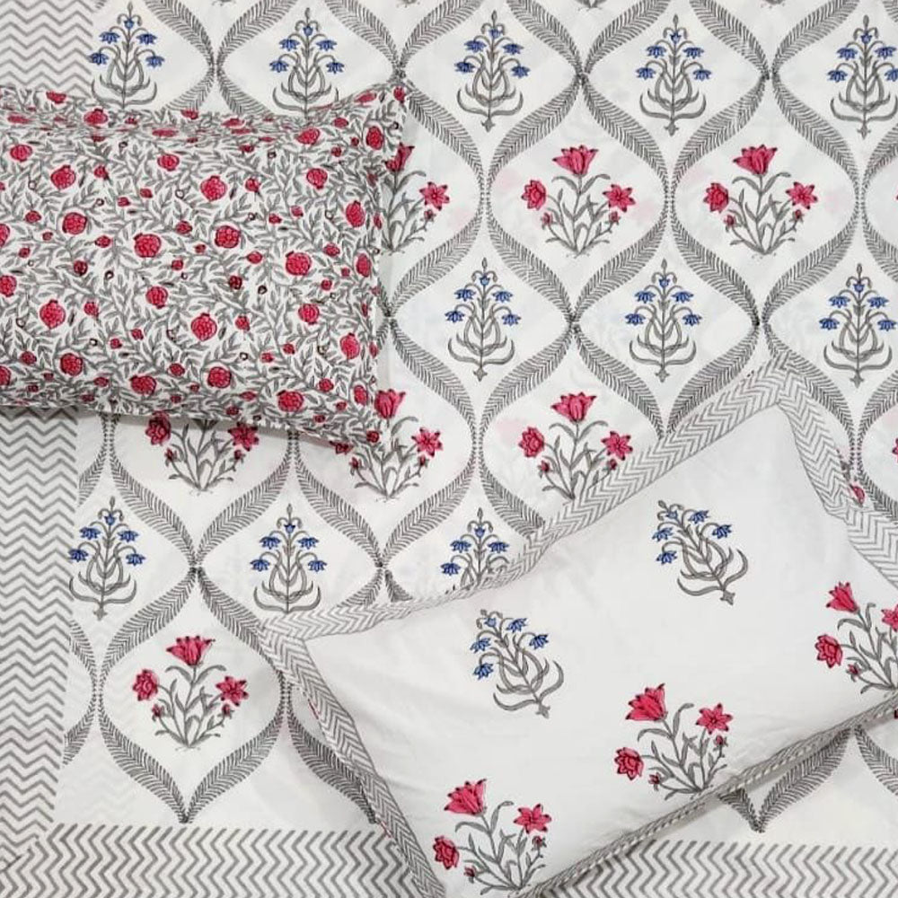 Shayan : Hand Block print King Size Cotton Double Bed sheet with pillow covers ( 90 by 108)