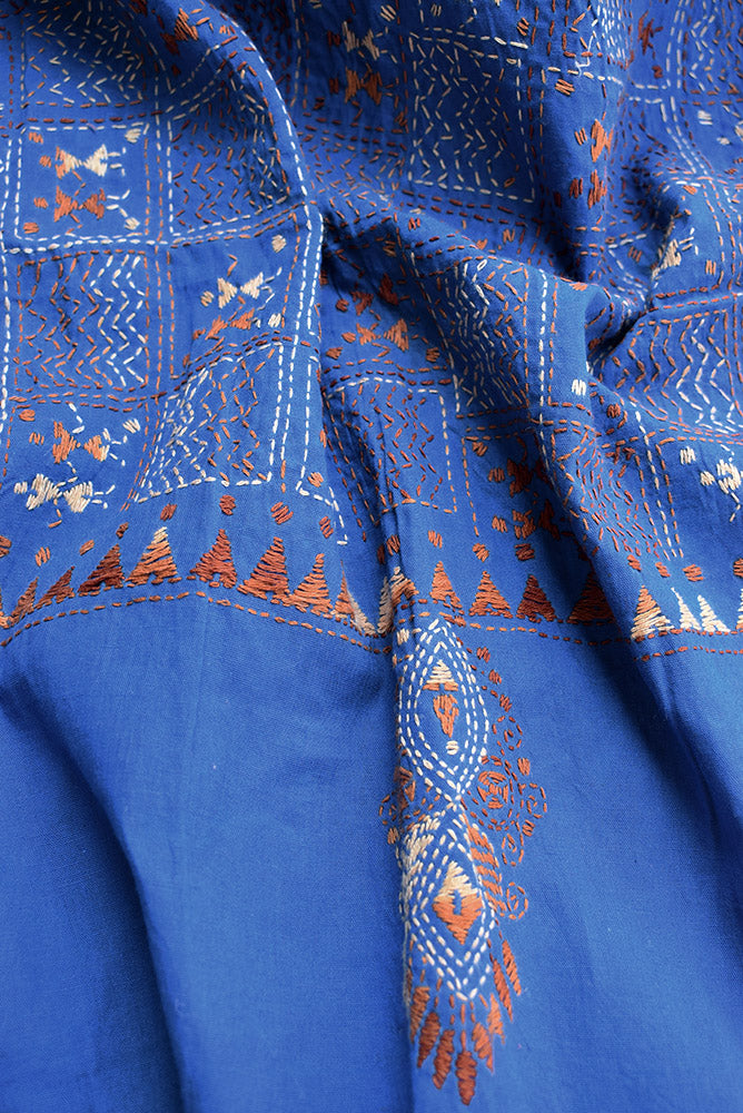 Hand embroidered Cotton Dupatta with Bengal Kantha work