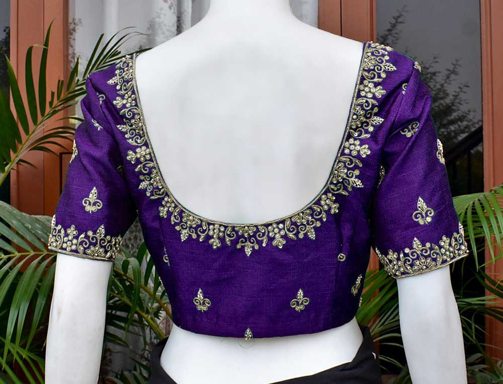 Hand Embroidered Zardozi, Dabka & Sequin work Blouse on Art Silk Fabric - Size 38, 40 , 42 ( has margins for Size Extension))