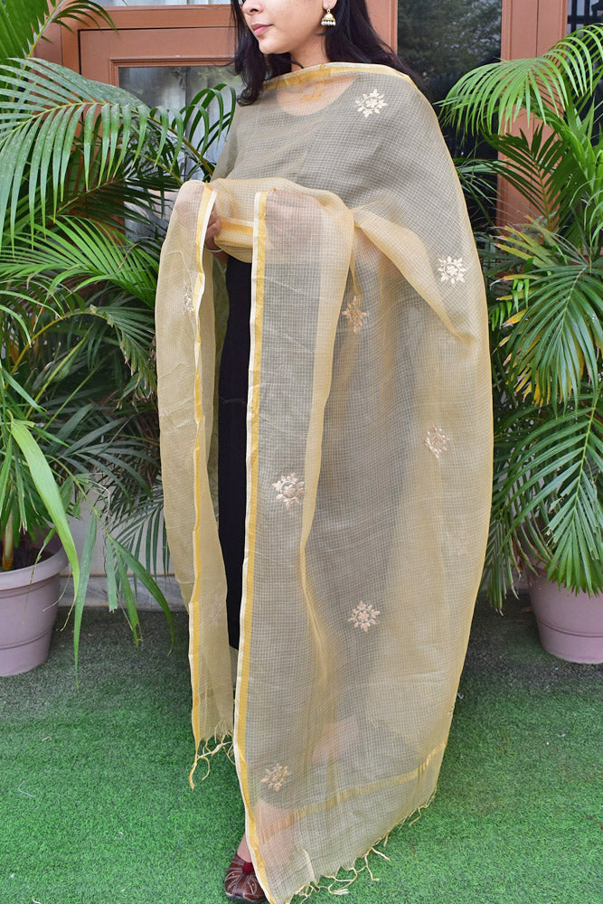 Kota silk dupatta with Pitta Embroidery work
