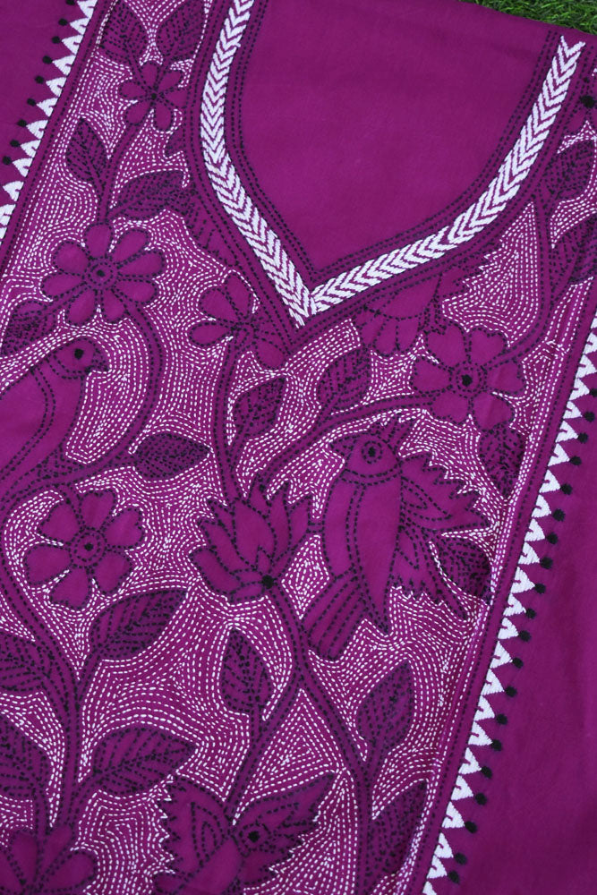 Hand Embroidered Kantha work cotton kurta fabric