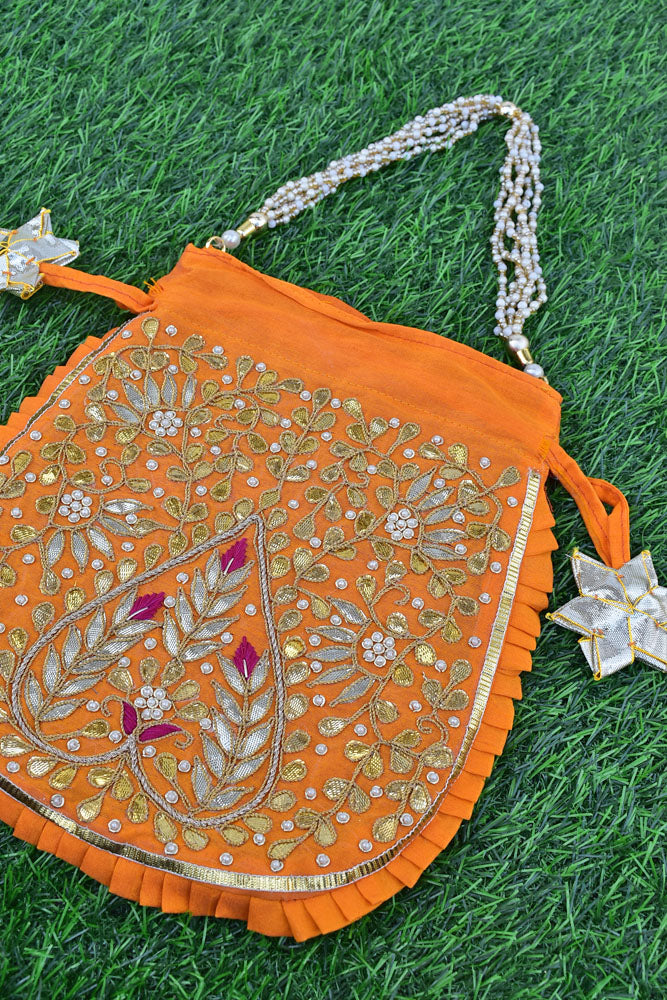 HAND GOTA PATTI & DABKA WORK SILK BLEND POTLI BAG FOR GIVEAWAYS FOR WOMEN / RETURN GIFTS & FAVOURS FOR GUESTS