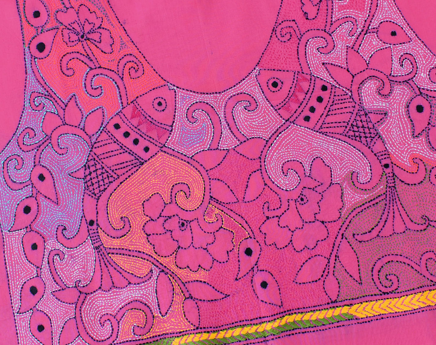 Cotton Blouse fabric with Hand Nakkshi Kantha work