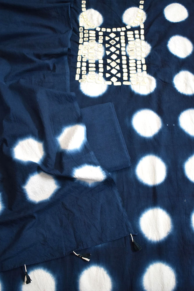 Tie & Dye Clamp Dyed cotton Unstitched Suit with Kutch Mirror work