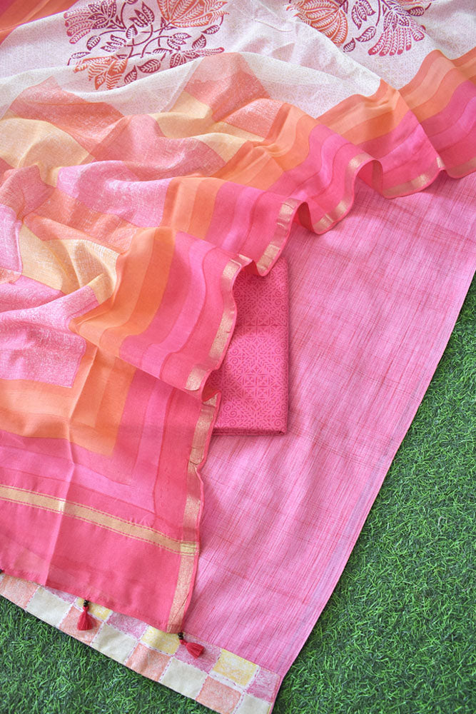 Hand Block Print Cotton suit with Chanderi dupatta