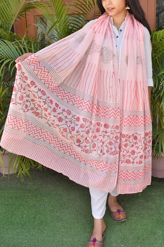Hand Block Printed Soft Mul Cotton Dupatta