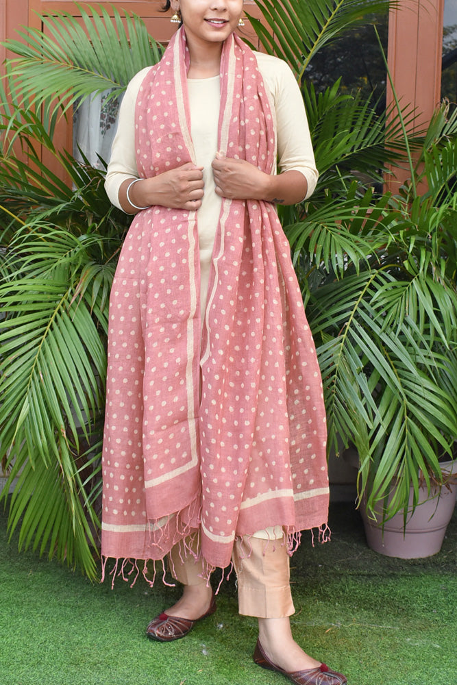 Elegant Hand Block Printed Pure Linen dupatta