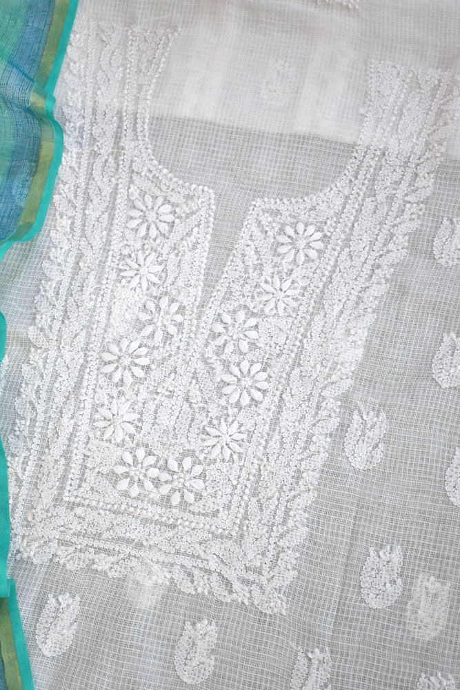 Elegant Lucknowi Chikankari Hand Embroidery work & Block print kota dupatta set