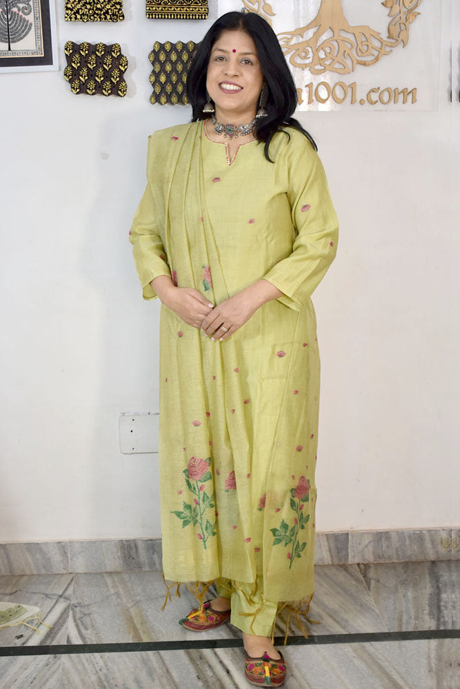 Beautiful Banarasi Chanderi cotton silk stitched Suit with Woven Pichwai motifs size - 38 - 44