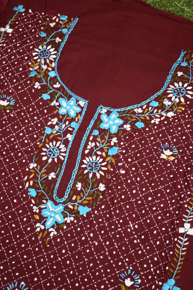 Elegant Intricate Handcrafted cotton unstitched suit fabric with embroidery