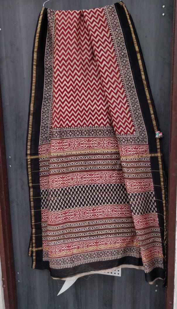 Beautiful Hand Block Printed Chanderi Silk Cotton Saree