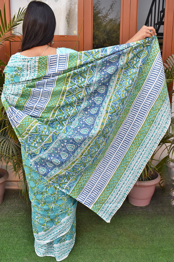 Beautiful Sanganer Hand Block Print Soft Cotton Saree