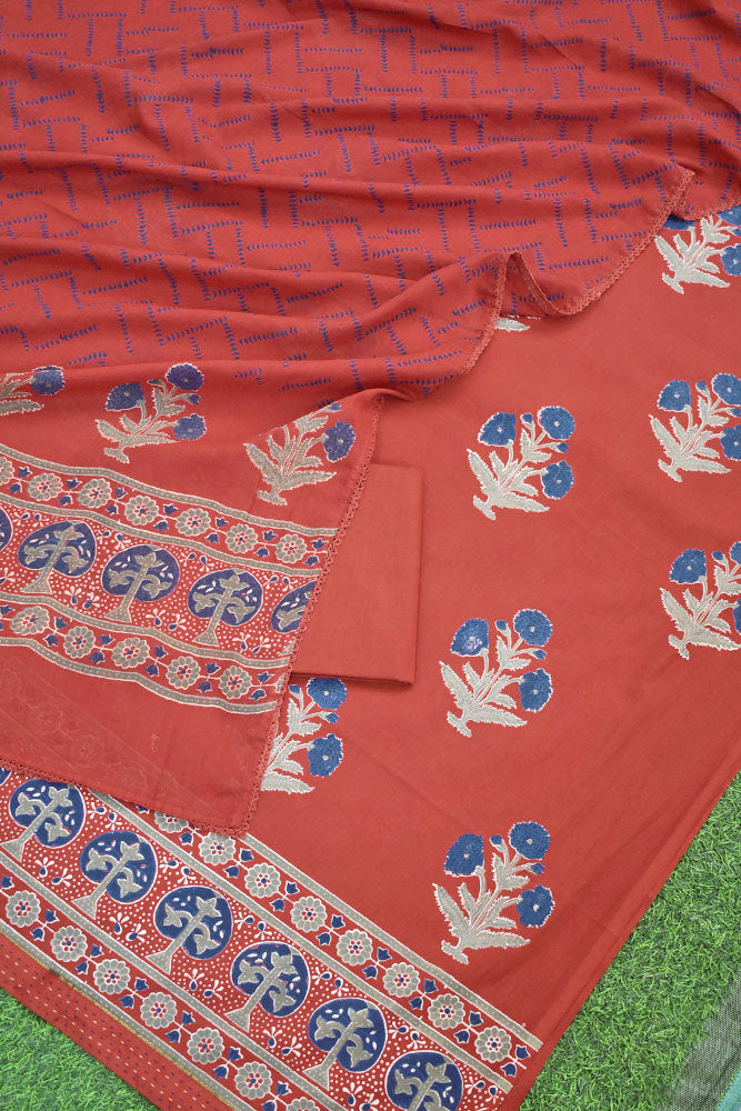 Beautiful Handwoven Cotton suit with Hand block print