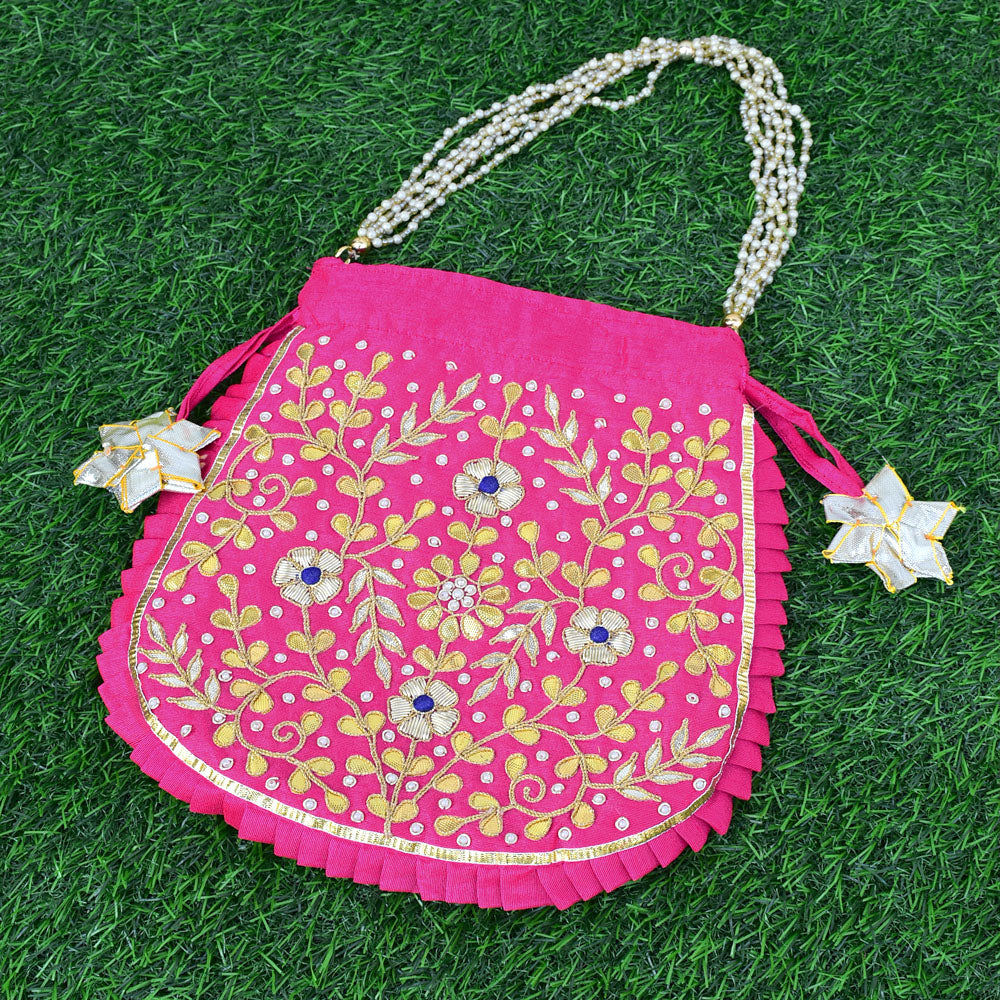 HAND GOTA PATTI & DABKA WORK SILK BLEND POTLI BAG FOR GIVEAWAYS FOR WOMEN / RETURN GIFTS & FAVOURS FOR GUESTS