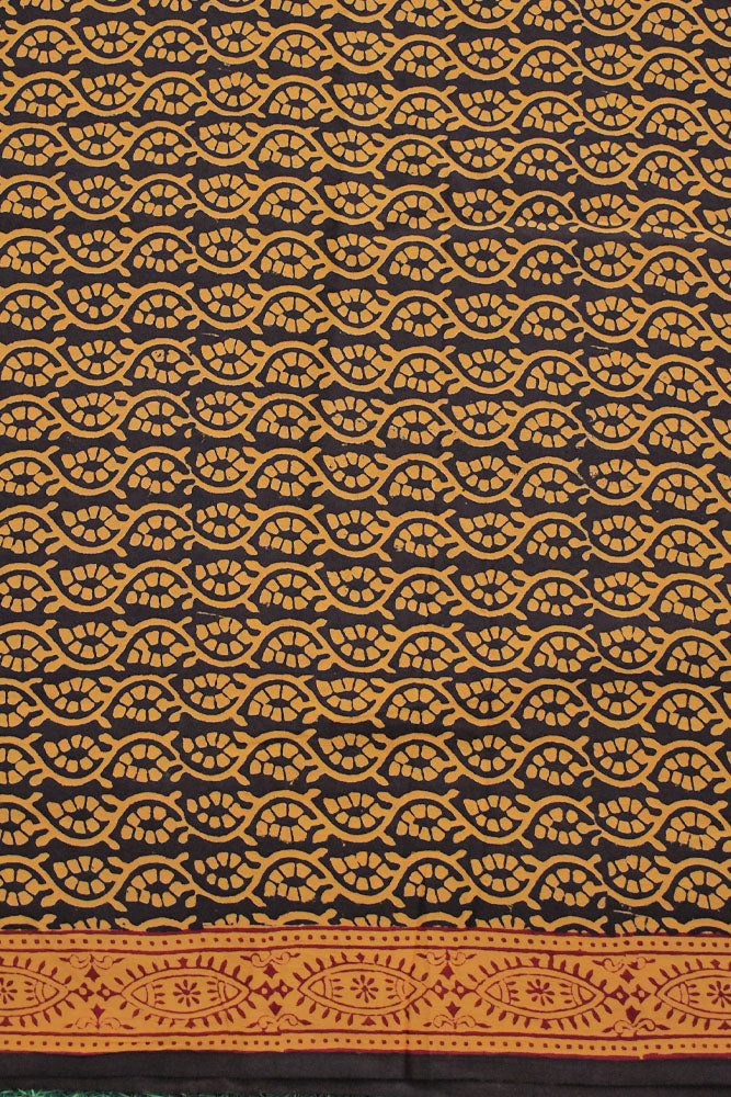 Bagh Hand Block Printed unstitched 3 pc Cotton suit fabric with Kutch Mirror Work