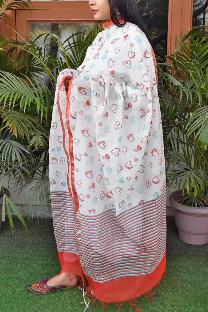 Eternal Embrace : Hand Block Printed Chanderi Dupatta