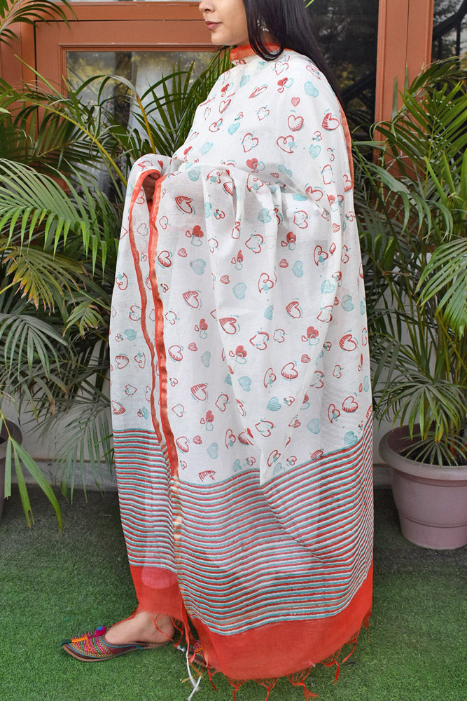 Eternal Embrace :  Hand Block Printed Chanderi Dupatta