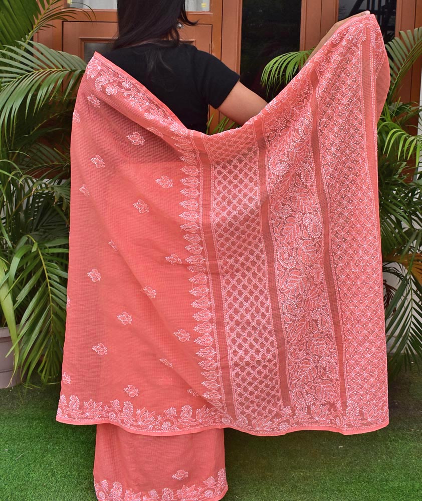 Elegant Kota cotton Saree with Hand Lucknowi Chikankari work ( without BP)