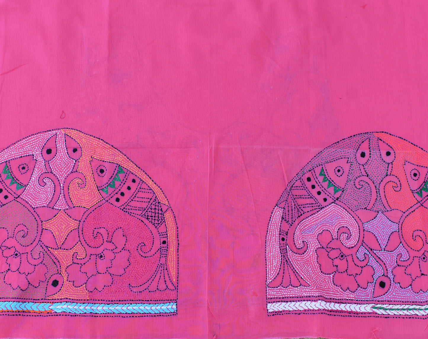 Cotton Blouse fabric with Hand Nakkshi Kantha work