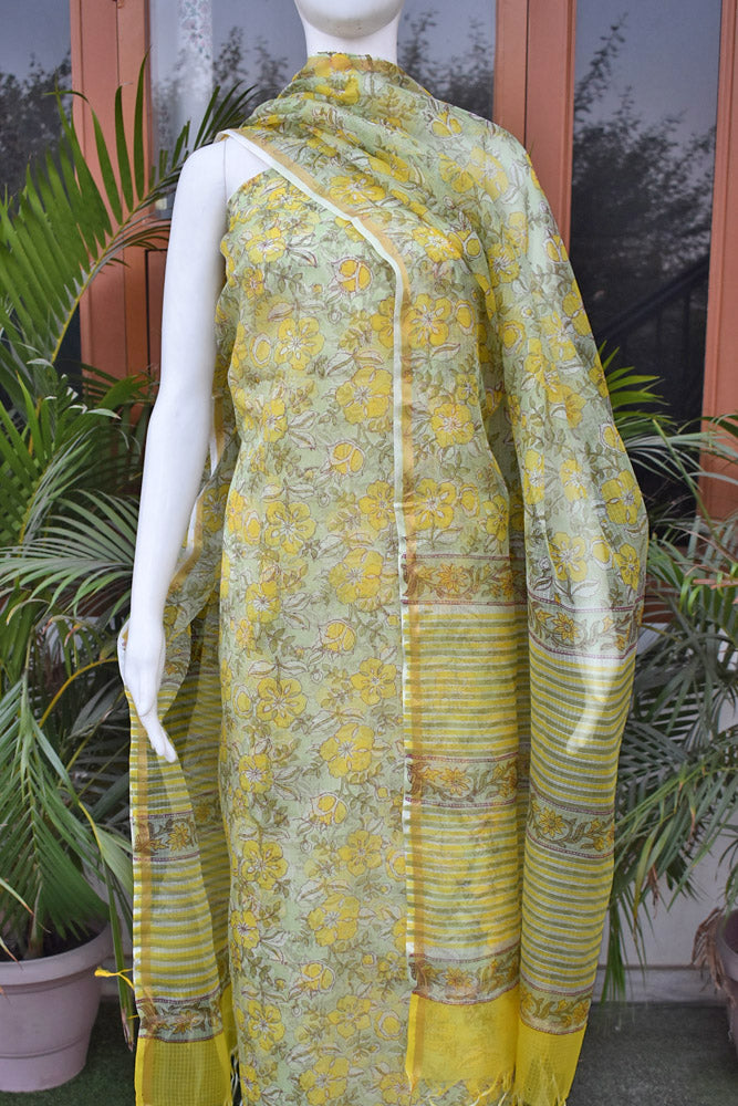 Elegant Hand Block Printed Kota Silk Unstitched Suit