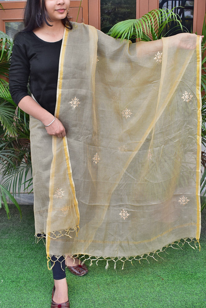 Kota silk dupatta with Pitta Embroidery work