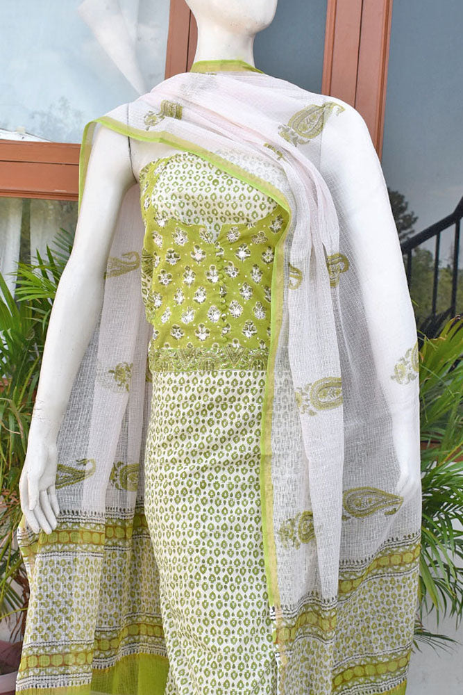 Beautiful Cotton Unstitched Suit Fabric with Embroidery, sequin & mirror work & Kota Doriacotton dupatta